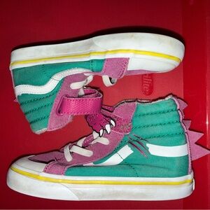 Vans Kids Teal and Pink High-Top Sneakers with Dino Detail